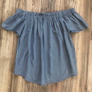 Shoulderless Gingham Navy and White Top